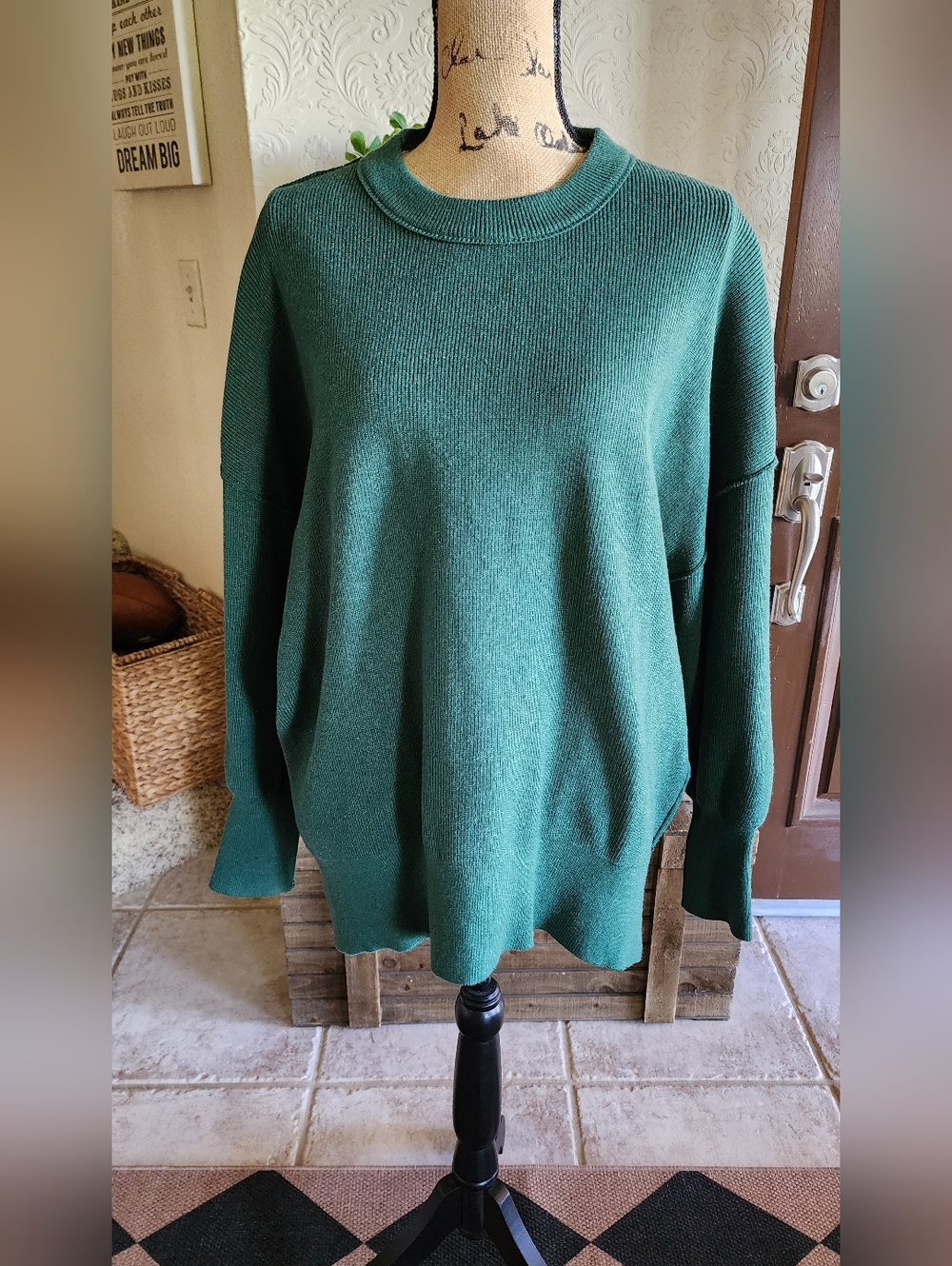 Relaxed Crewneck Sweater in Teal Green